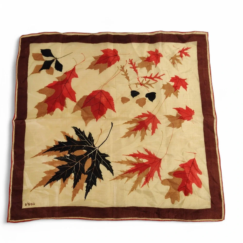 Vintage Vera Neumann Silk Autumn Leaves Scarf Hand Rolled Hem 16x17